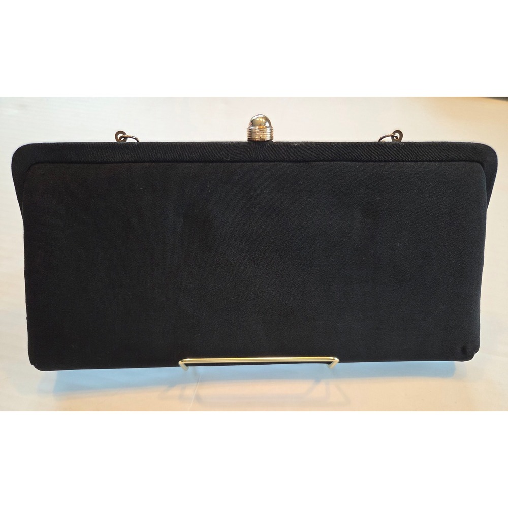 Admiral Vintage Black Bow Evening Clutch Bag with Gold Chain Strap - Picture 4 of 11